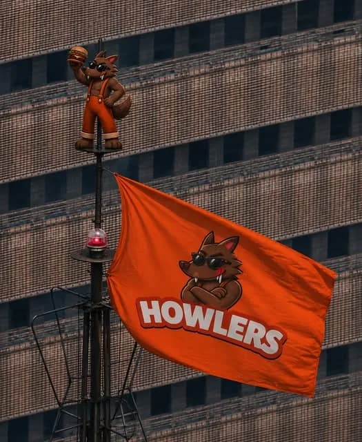 A HOWLERS flag flying above the city